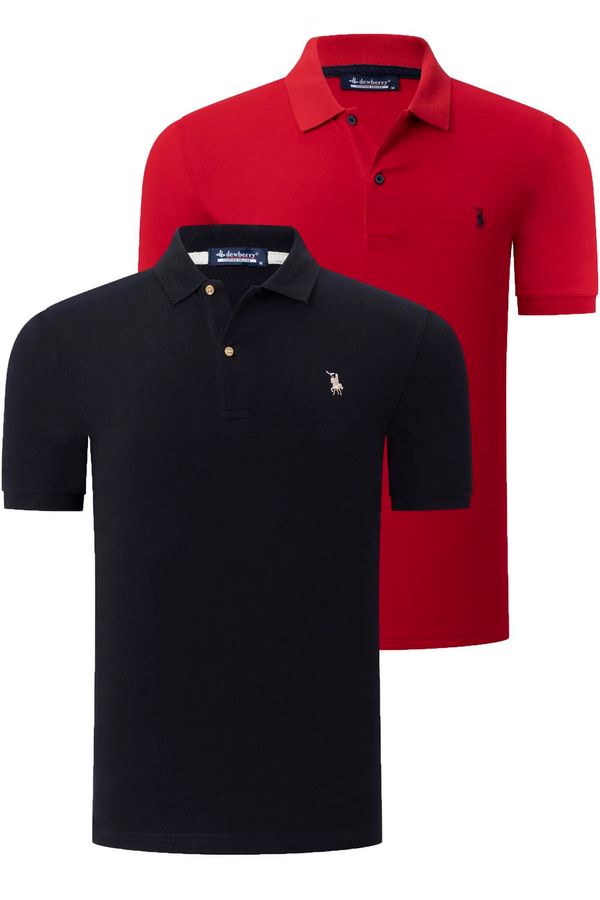 dewberry DUO SET T8561 DEWBERRY MEN'S TSHIRT-BLACK-RED