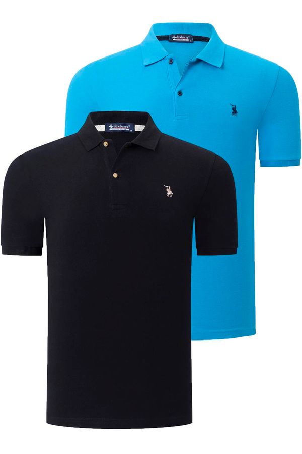 dewberry DUO SET T8561 DEWBERRY MENS TSHIRT-BLUE-BLACK