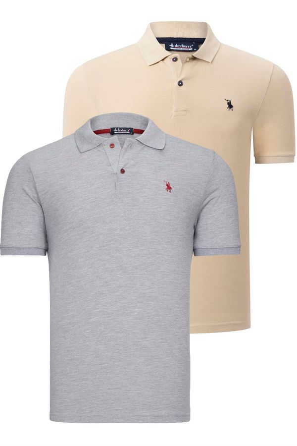 dewberry DUO SET T8561 DEWBERRY MENS TSHIRT-GREY-BEIGE