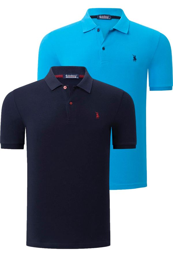 dewberry DUO SET T8561 DEWBERRY MEN'S TSHIRT-NAVY-BLUE