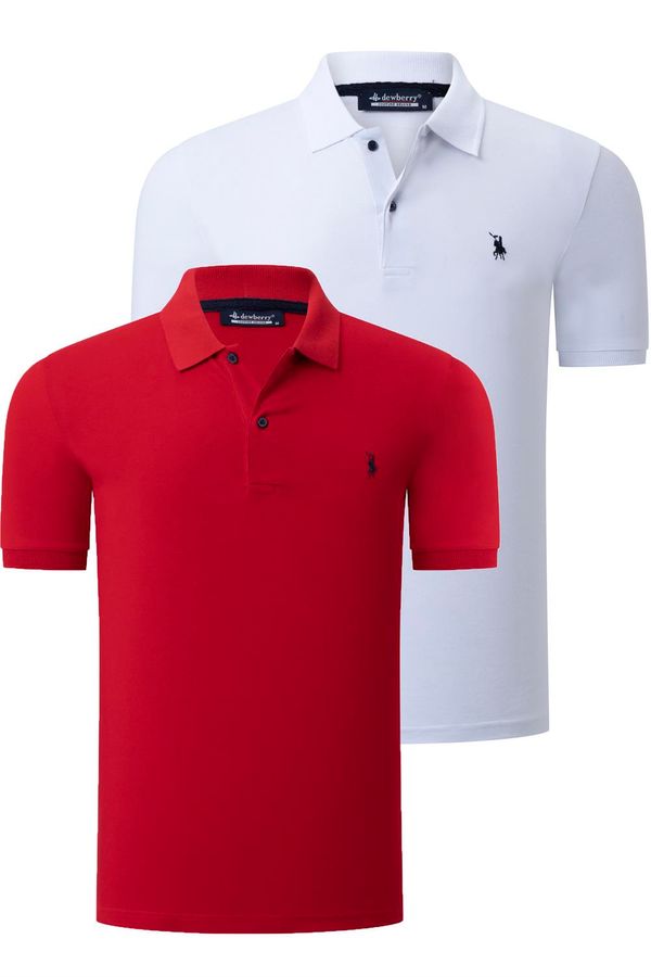 dewberry DUO SET T8561 DEWBERRY MEN'S TSHIRT-WHITE-RED