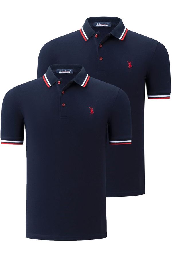 dewberry DUO SET T8594 DEWBERRY MENS T-SHIRT-NAVY-NAVY-NAVY BLUE