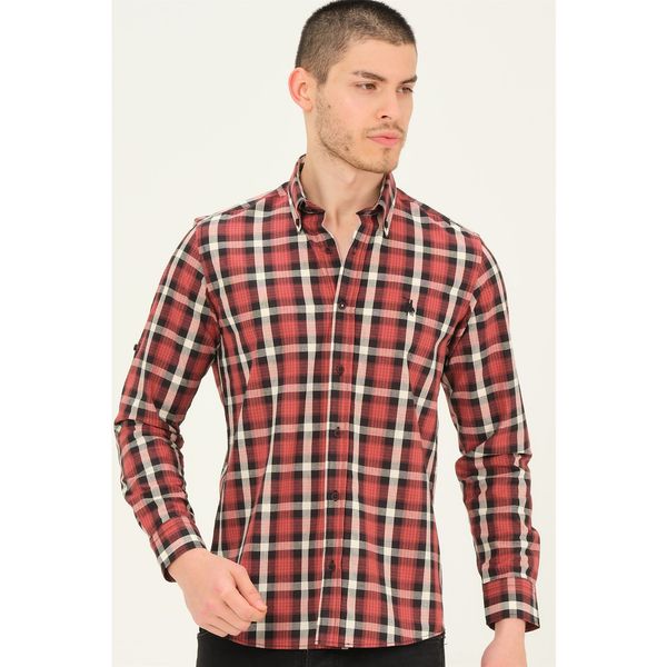 dewberry G754 DEWBERRY MEN'S SHIRT-BLACK-BURGUNDY