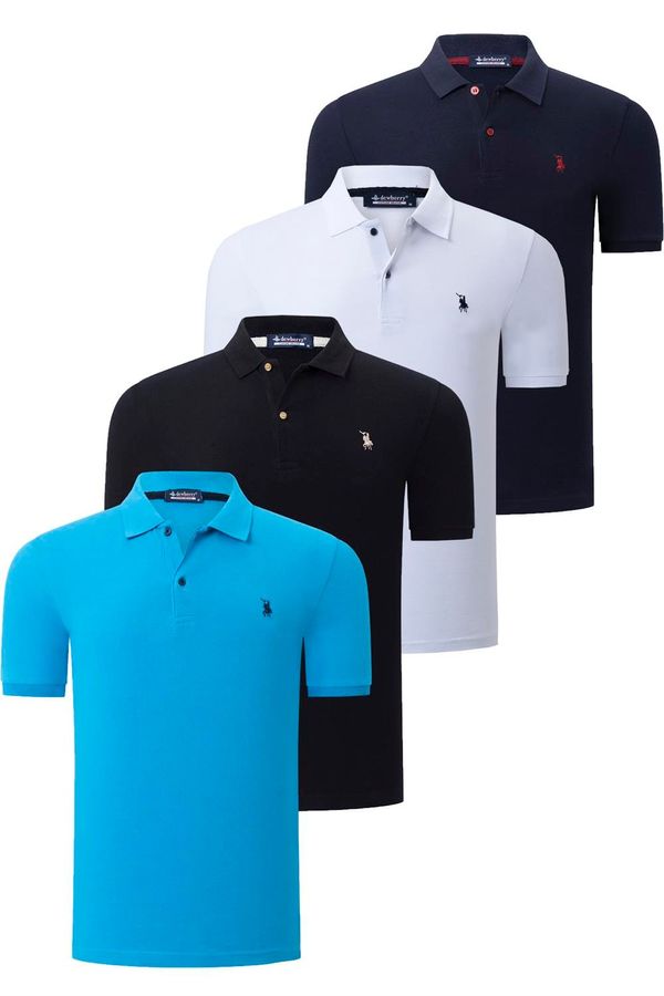 dewberry QUAD SET T8561 DEWBERRY MENS T-SHIRT-BLACK-WHITE-NAVY BLUE-BLUE