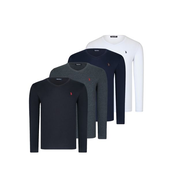 dewberry QUAD SET T8587 DEWBERRY V COLLAR MEN'S SWEATSHIRT-BLACK-ANTRASİt-LACİVERT-WHITE