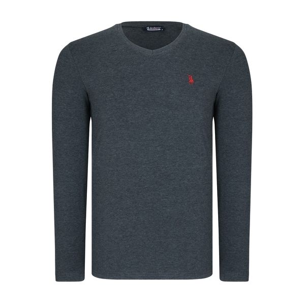 dewberry T8587 DEWBERRY V-NECK MEN'S LONG SLEEVE T-SHIRT-OPEN ANTHRACITE