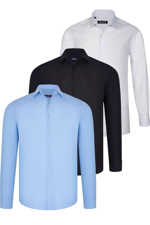 dewberry TRIPLE SET G726 DEWBERRY SHIRT-BLACK-WHITE-BLUE