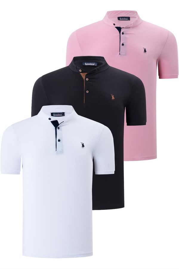 dewberry TRIPLE SET T8560 DEWBERRY MENS T-SHIRT-BLACK-WHITE-PINK