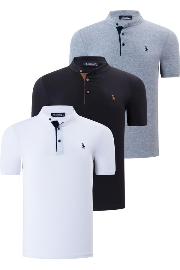 dewberry TRIPLE SET T8560 DEWBERRY MENS T-SHIRT-WHITE-BLACK-GREY