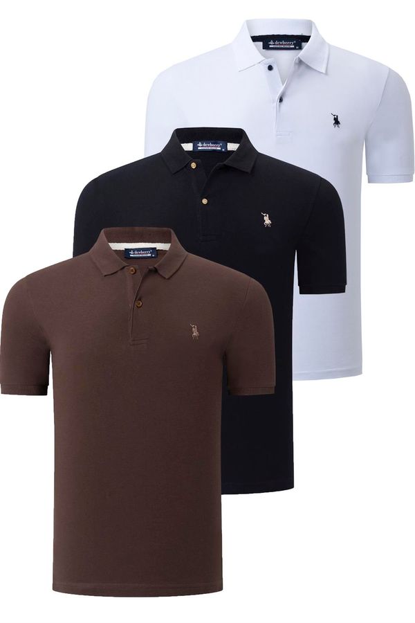 dewberry TRIPLE SET T8561 DEWBERRY MENS T-SHIRT-BLACK-WHITE-BROWN