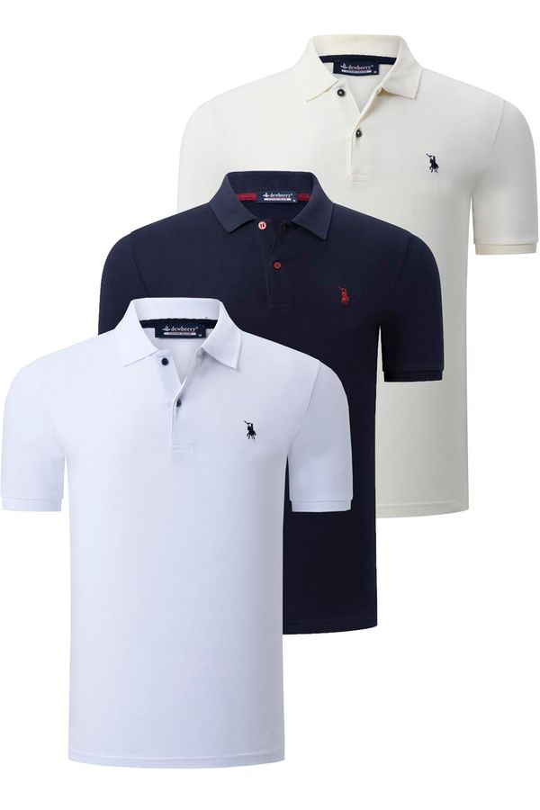 dewberry TRIPLE SET T8561 DEWBERRY MENS T-SHIRT-NAVY-WHITE-BONE