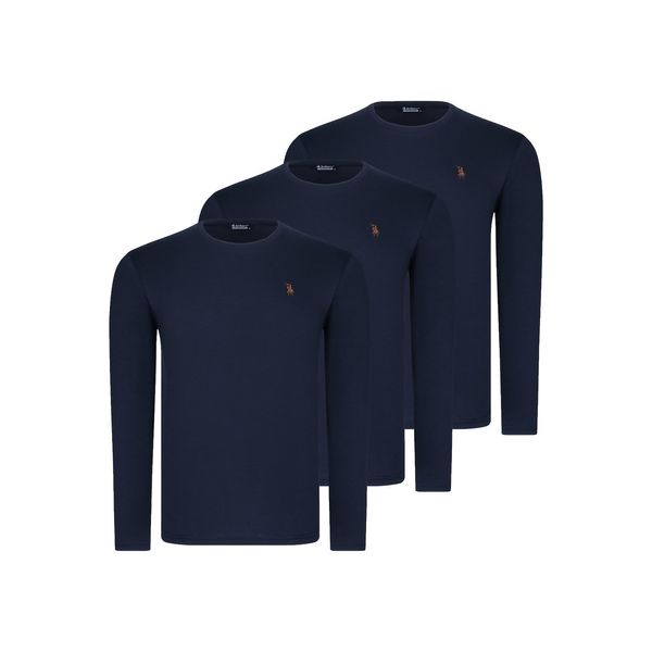 dewberry TRIPLE SET T8588 DEWBERRY ROUND COLLAR MEN'S SWEATSHIRT-LACİVERT-LACİVERT-LACİVERT