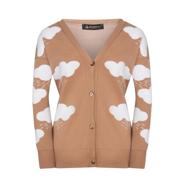 dewberry Z3009 DEWBERRY LADY CLOUD DETAIL CARDIGAN - OUTDOOR CAMEL