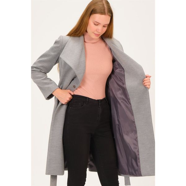 dewberry Z6639 DEWBERRY LADIES COAT-LIGHT GREY