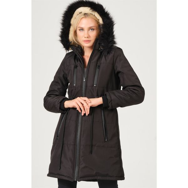 dewberry Z6762 DEWBERRY LADIES COAT-BLACK