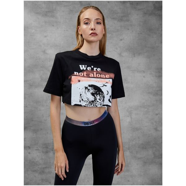 Diesel Black Women's Cropped T-Shirt with Diesel Print - Women