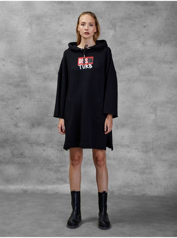 Diesel Black Women's Oversize Hooded Sweatshirt Dress Diesel - Women