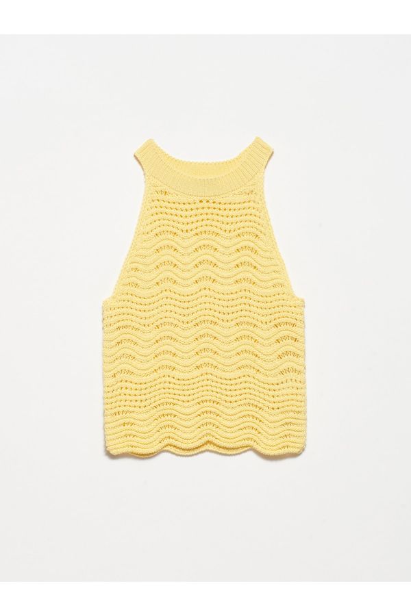 Dilvin Dilvin 10158 Crew Collar Knitwear Singlet-t.yellow