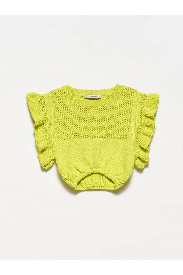 Dilvin Dilvin 10176 Ruffle Sleeve Crop Sweater-lime