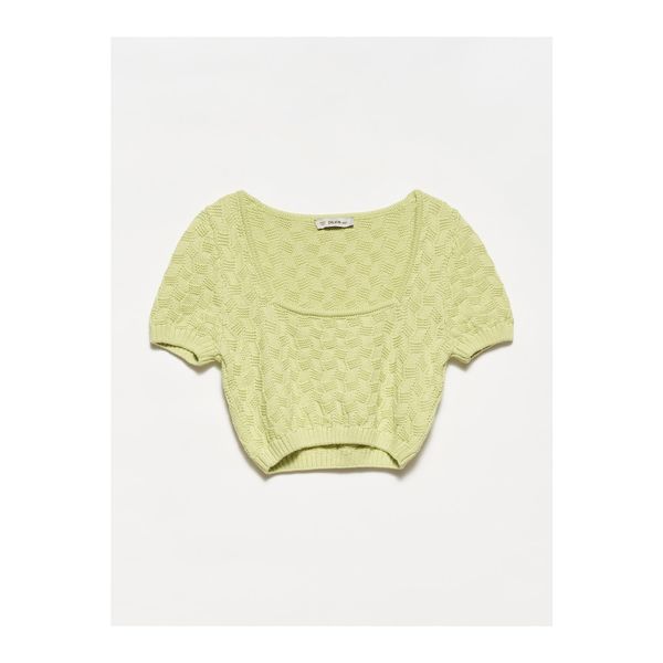 Dilvin Dilvin 10181 Square Collar Crop Sweater-f.green