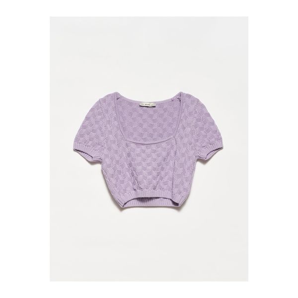 Dilvin Dilvin 10181 Square Collar Crop Sweater-lavender