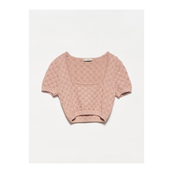 Dilvin Dilvin 10181 Square Collar Crop Sweater-powder