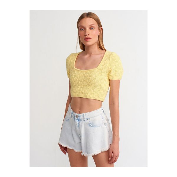 Dilvin Dilvin 10181 Square Collar Crop Sweater-t.yellow