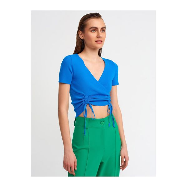 Dilvin Dilvin 10194 Double Breasted Collar Front Pleated Knitwear Crop-sax