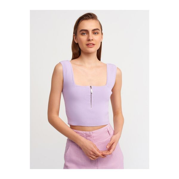 Dilvin Dilvin 10197 Square Collar Zippered Knitwear Singlet-lilac