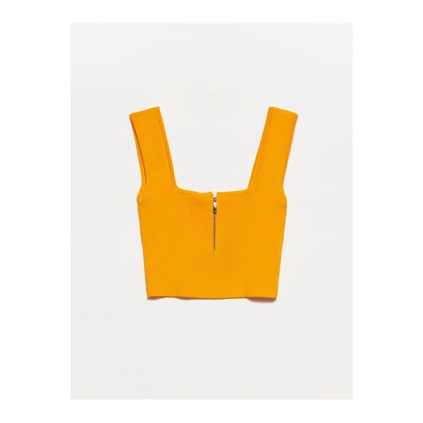 Dilvin Dilvin 10197 Square Collar Zippered Women's Knitwear Athlete Orange