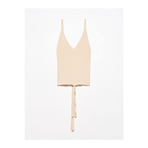 Dilvin Dilvin 1055 Strap Tied Waist Knitwear Singlet-beige