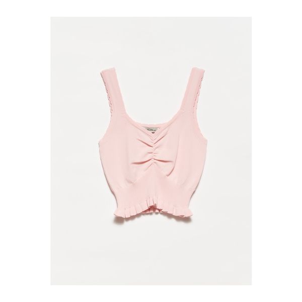 Dilvin Dilvin 2650 Collar Pleated Strap Knitwear Singlet-Light Pink