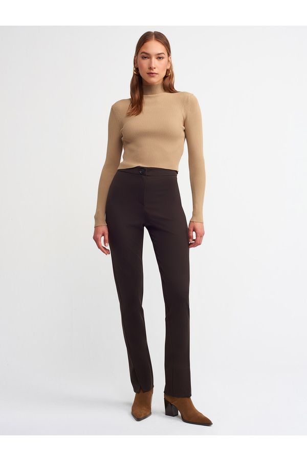 Dilvin Dilvin 4897 High Waist Slit Trousers-brown