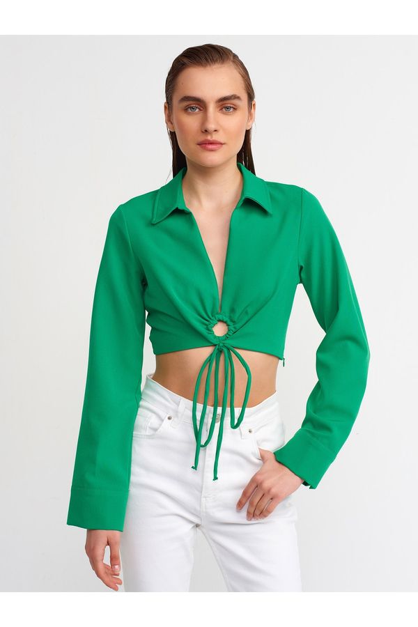 Dilvin Dilvin 50117 Ring Detailed Crop Shirt-green