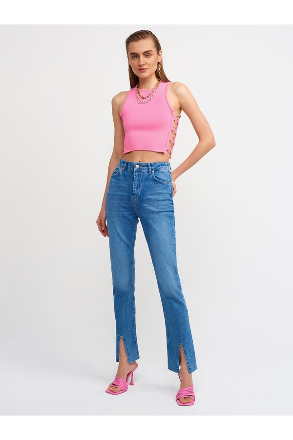 Dilvin Dilvin 70252 Slit Piping Trousers-blue