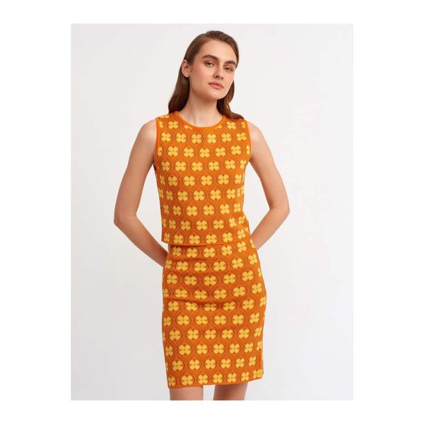 Dilvin Dilvin 80102 Patterned Knitwear Skirt-orange