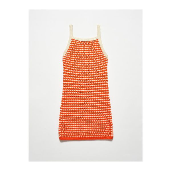 Dilvin Dilvin 90115 Thick Textured Knitwear Dress-orange