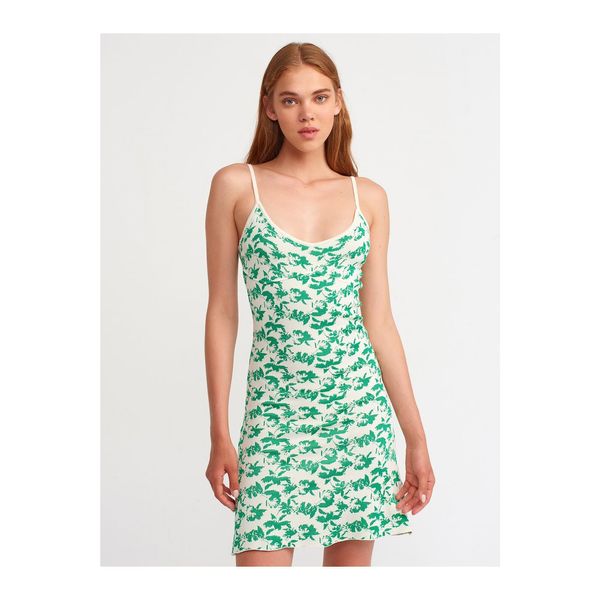 Dilvin Dilvin 90119 Patterned Strap Knitwear Dress-green