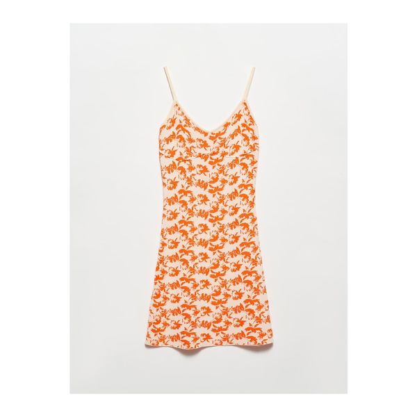 Dilvin Dilvin 90119 Patterned Strap Knitwear Dress-orange