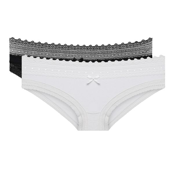 DIM DIM SEXY FASHION SLIP 2x - Women's cotton panties with lace 2 piece - black - white