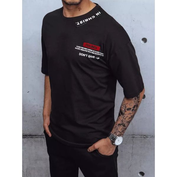 DStreet Black Dstreet RX4608z men's T-shirt with print and badges