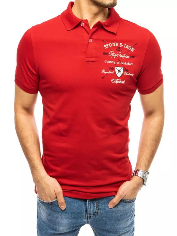 DStreet Czerwona męska koszulka polo z haftem Dstreet PX0399