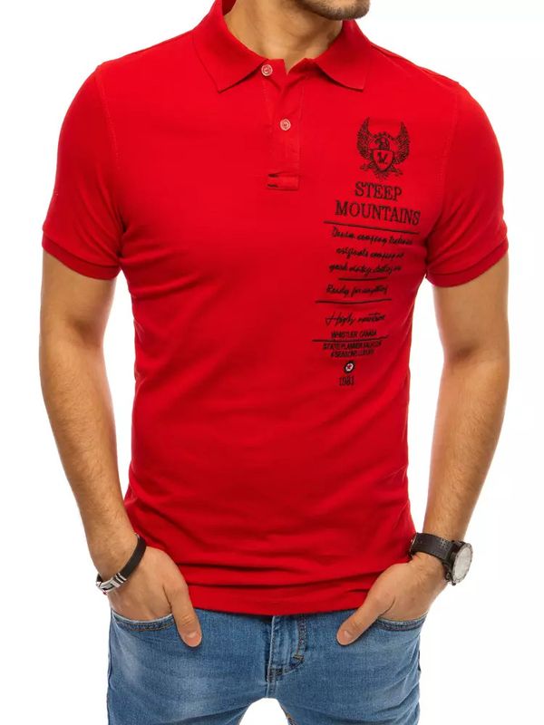 DStreet Czerwona męska koszulka polo z haftem Dstreet PX0473