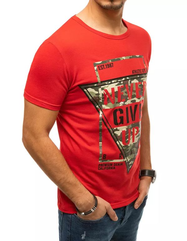 DStreet Czerwony T-shirt męski RX4352 z nadrukiem