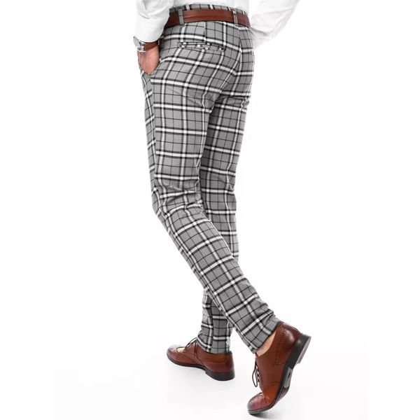 DStreet Gray Dstreet UX3698 checkered men's chino trousers