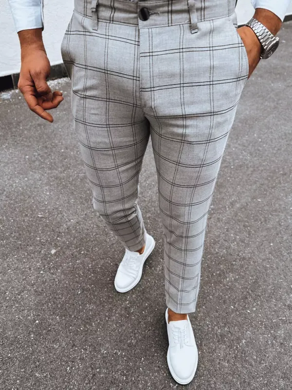 DStreet Men's Light Grey Checkered Chino Trousers Dstreet