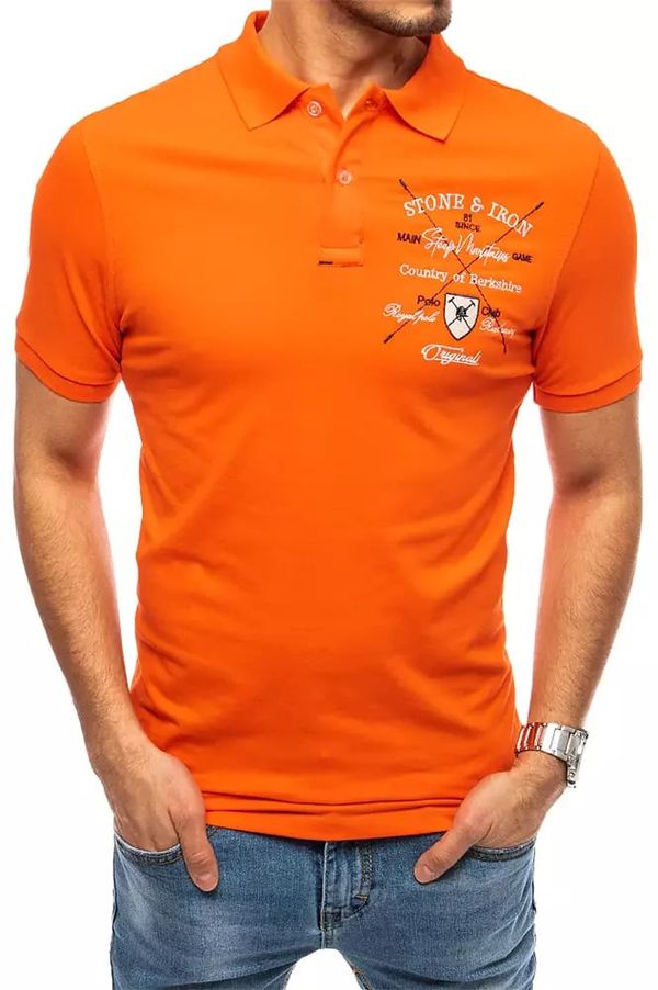 DStreet Pomarańczowa męska koszulka polo z haftem Dstreet