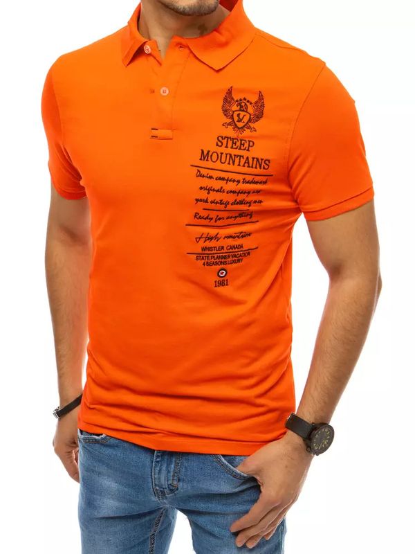 DStreet Pomarańczowa męska koszulka polo z haftem Dstreet PX0479