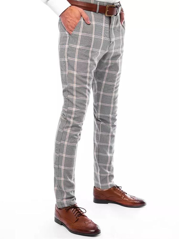 DStreet Světle šedé kostkované pánské chino kalhoty Dstreet UX3704