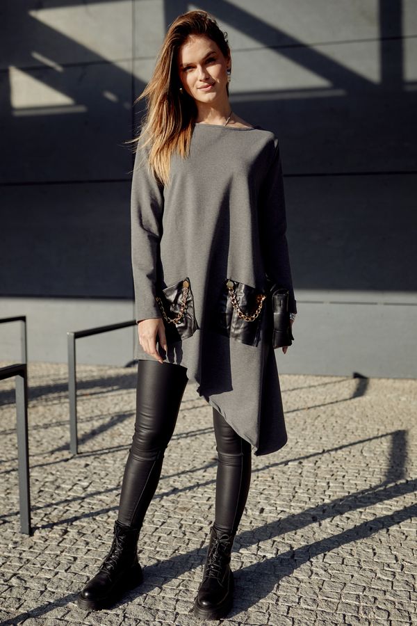 FASARDI Asymmetrical dress with dark gray chains